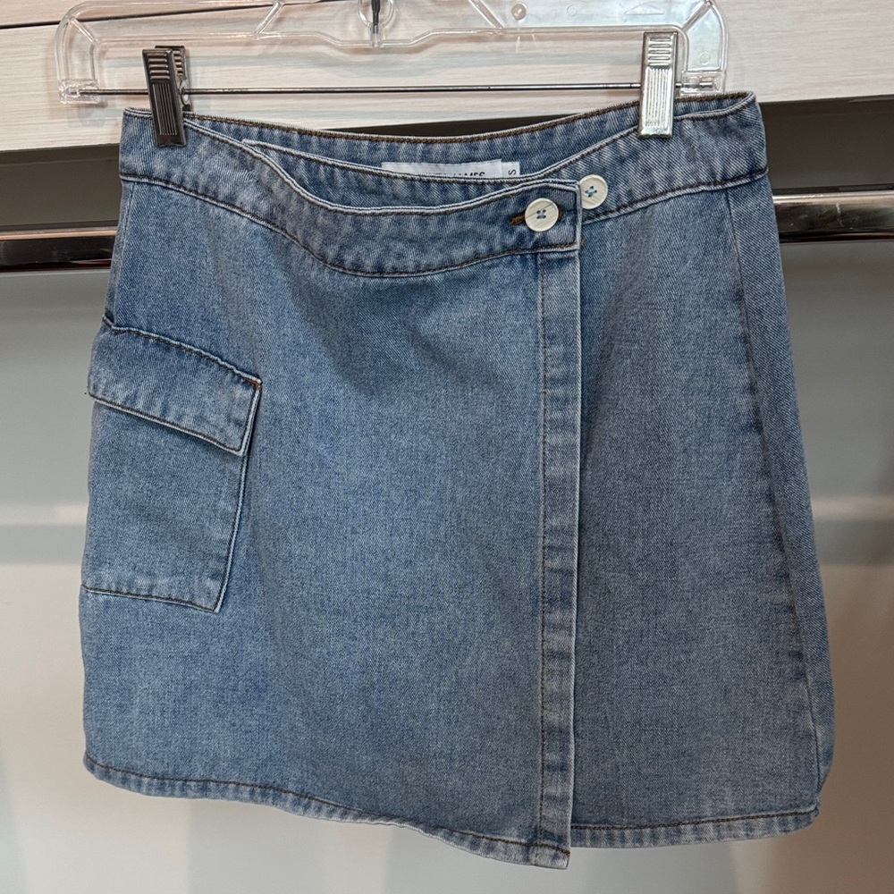 Araminta james wrap Light Wash Denim Mini Skirt with Pocket